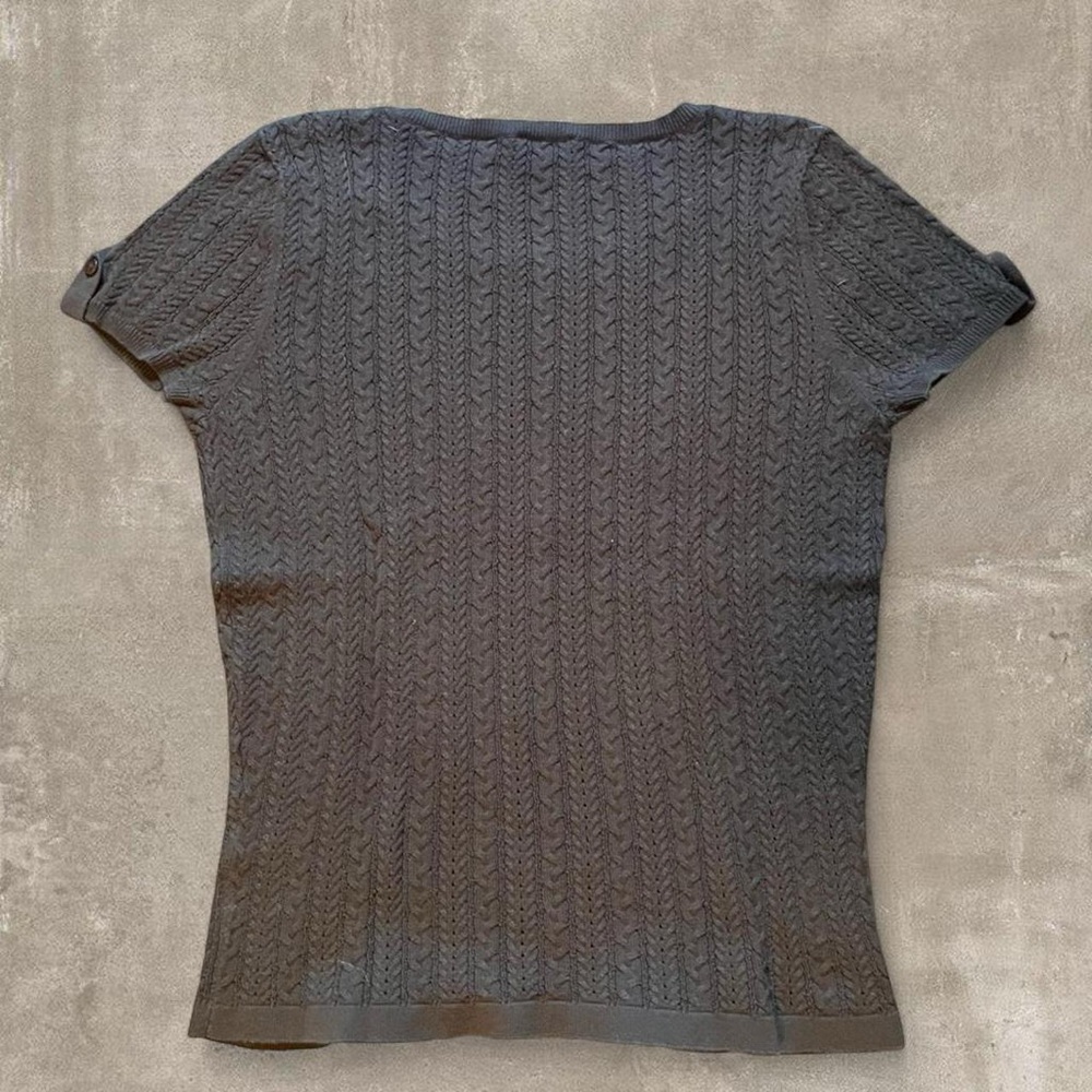 Talbots Brown Cable Knit Short Sleeve Sweater Top Size Medium Classic - Picture 2 of 3